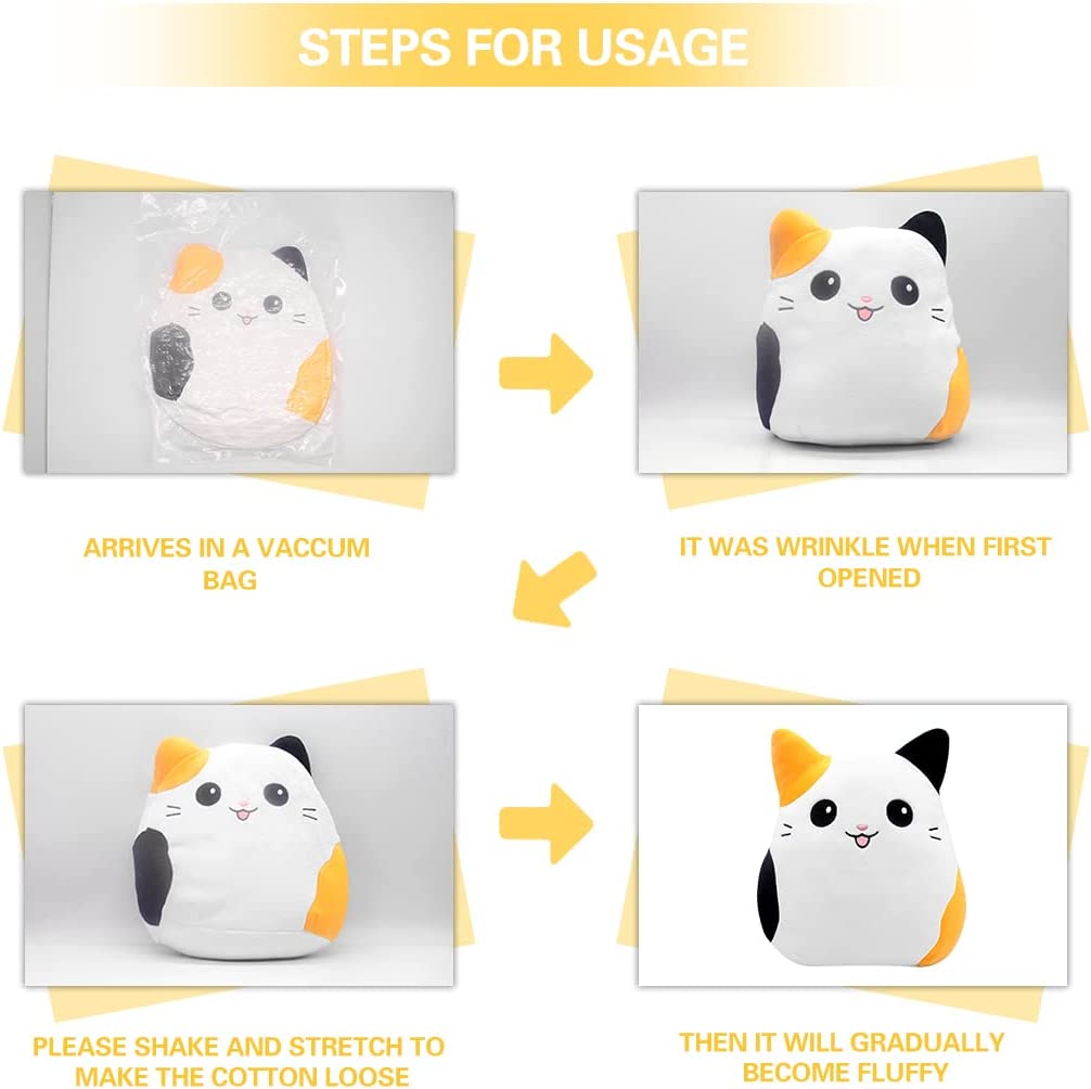 Cat Plushie Pillow Stuffed Animals Plush Toy for Kids,10Inch Kawaii Plushie Soft Hugging Pillow Calico Cat Plush Toys for Girls Boys, Cute Stuffed Cat Doll for Birthday Gift