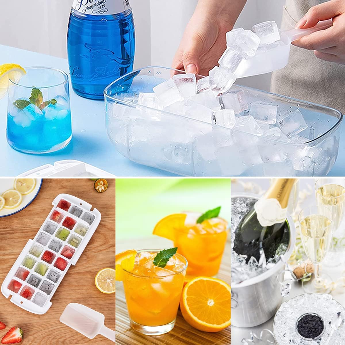 Desdfcer Ice Cube Tray, 2*24 Trays for freezer with lid and scoop, Tray container is flexible easy to release,Suitable fruit juice, whiskey, cocktail, BPA Free,White, White-48 Grids
