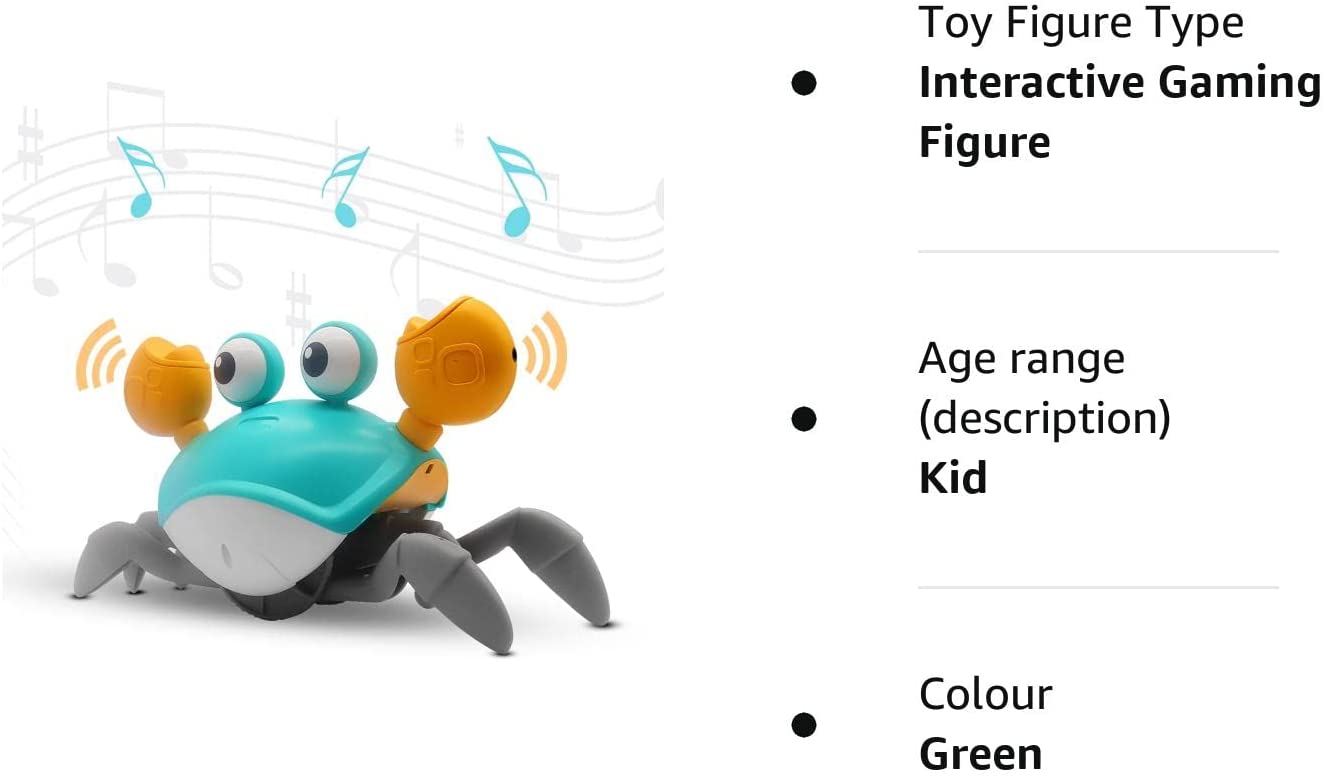 Crawling Crab Baby Musical Toy with LED Light Up, Crab Crawling Musical Toy for Baby, Toddler Interactive Crawling Toy Automatically Avoid Obstacle, Walking Crab Toys for Kids Boys Girls