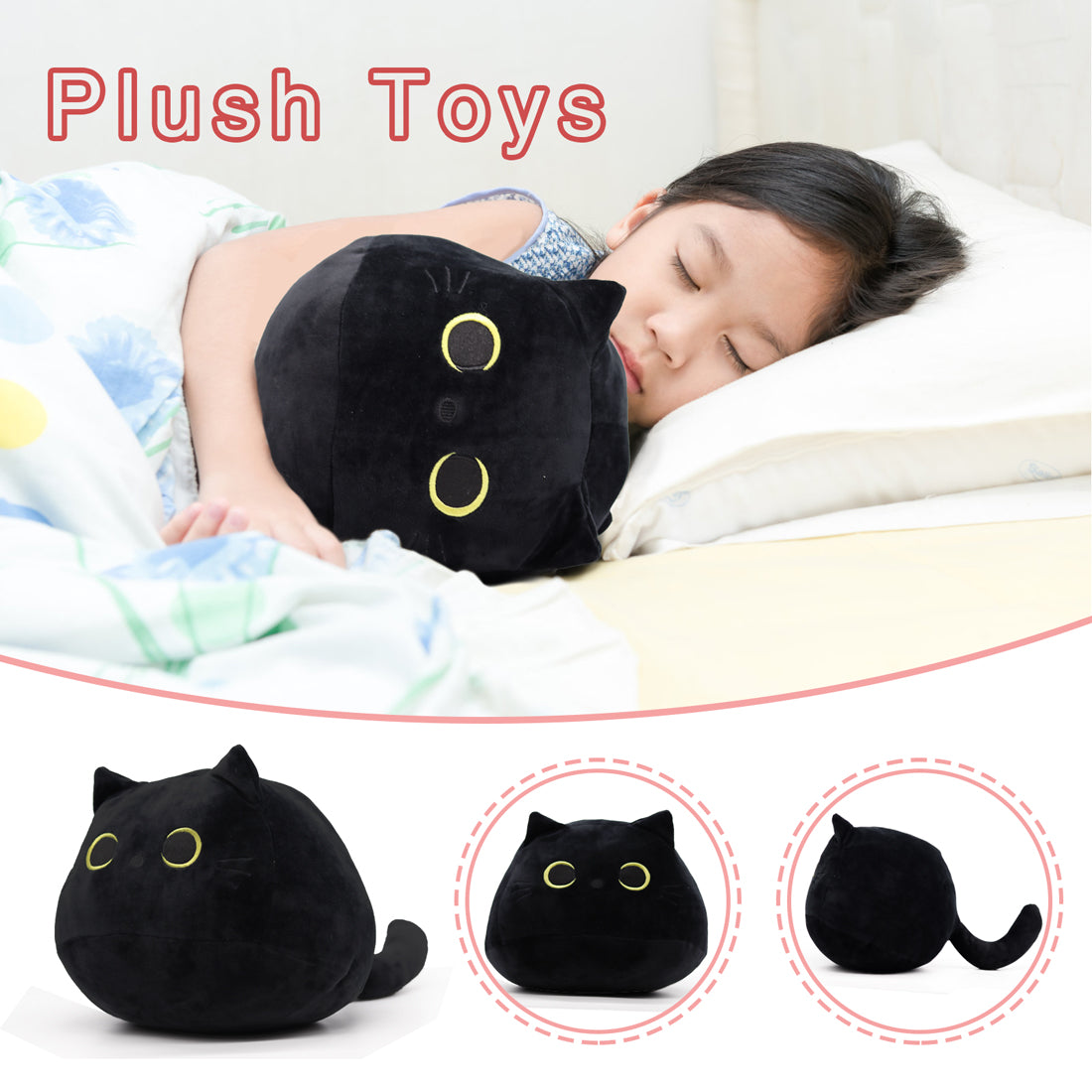 Black Cat Plush Toy Black Cat Pillow,Soft Plush Doll Cat Plushie Cat Pillow,Stuffed Animal Soft Plush Pillow Baby Plush Toys Cat Shape Design Sofa Pillow Decoration Doll (B)