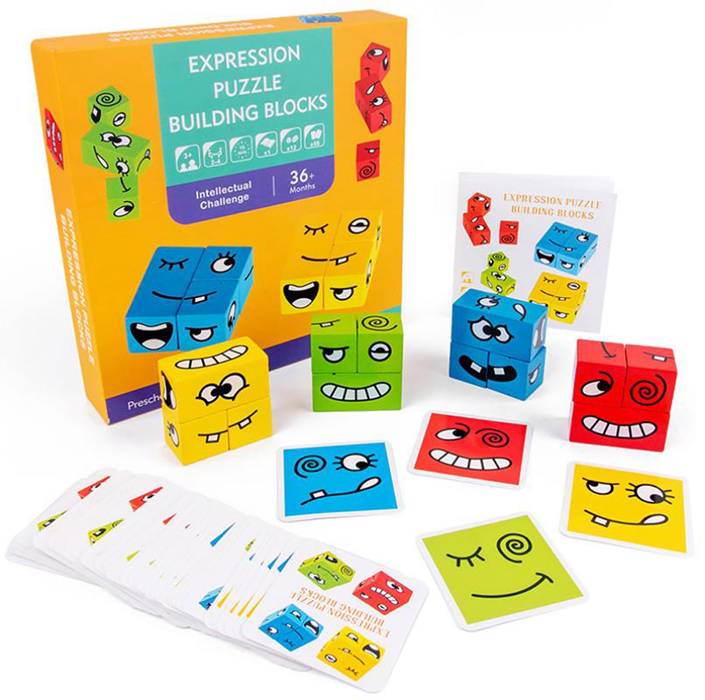 uzzle Games Block Puzzles Wooden Expressions Matching Toy Building Blocks Toy for Children's Logical Thinking Training Parent-Child Board Game Wooden Challenge Level Puzzle Toys