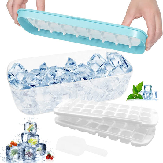 Desdfcer Ice Cube Tray, 2*24 With cover and ice shovel Ice Cube Tray, Flexible & Easy Release Ice Box Container,Suitable for fruit juice, whiskey, cocktail, BPA Free