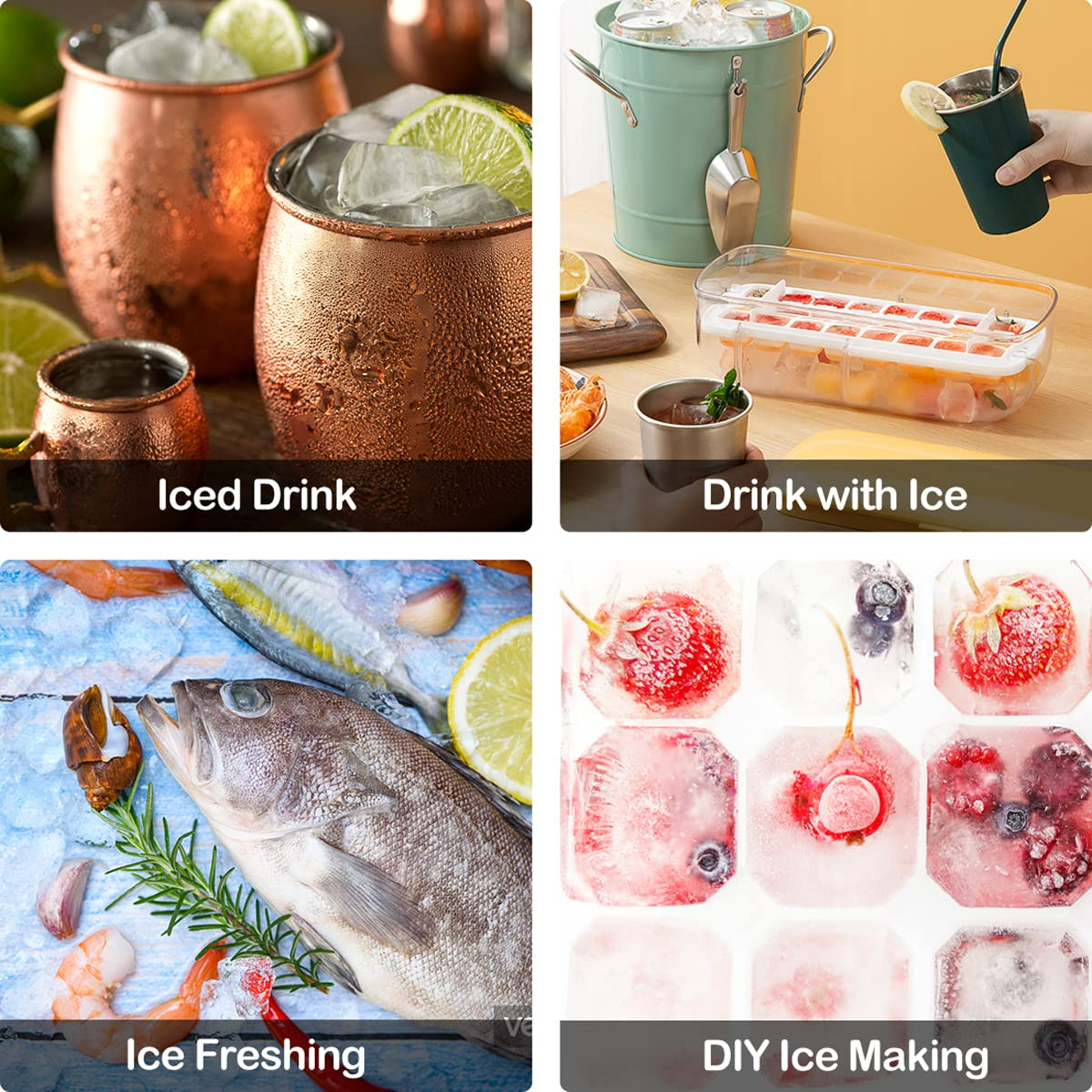 Desdfcer Ice Cube Tray, 2*24 With cover and ice shovel Ice Cube Tray, Flexible & Easy Release Ice Box Container,Suitable for fruit juice, whiskey, cocktail, BPA Free