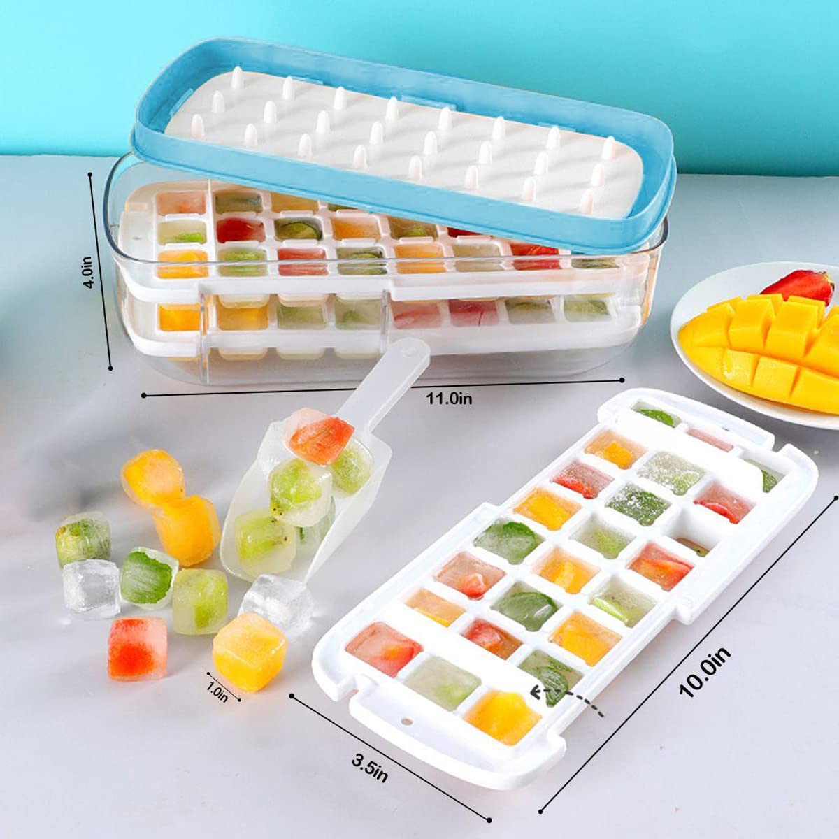 Desdfcer Ice Cube Tray, 2*24 With cover and ice shovel Ice Cube Tray, Flexible & Easy Release Ice Box Container,Suitable for fruit juice, whiskey, cocktail, BPA Free