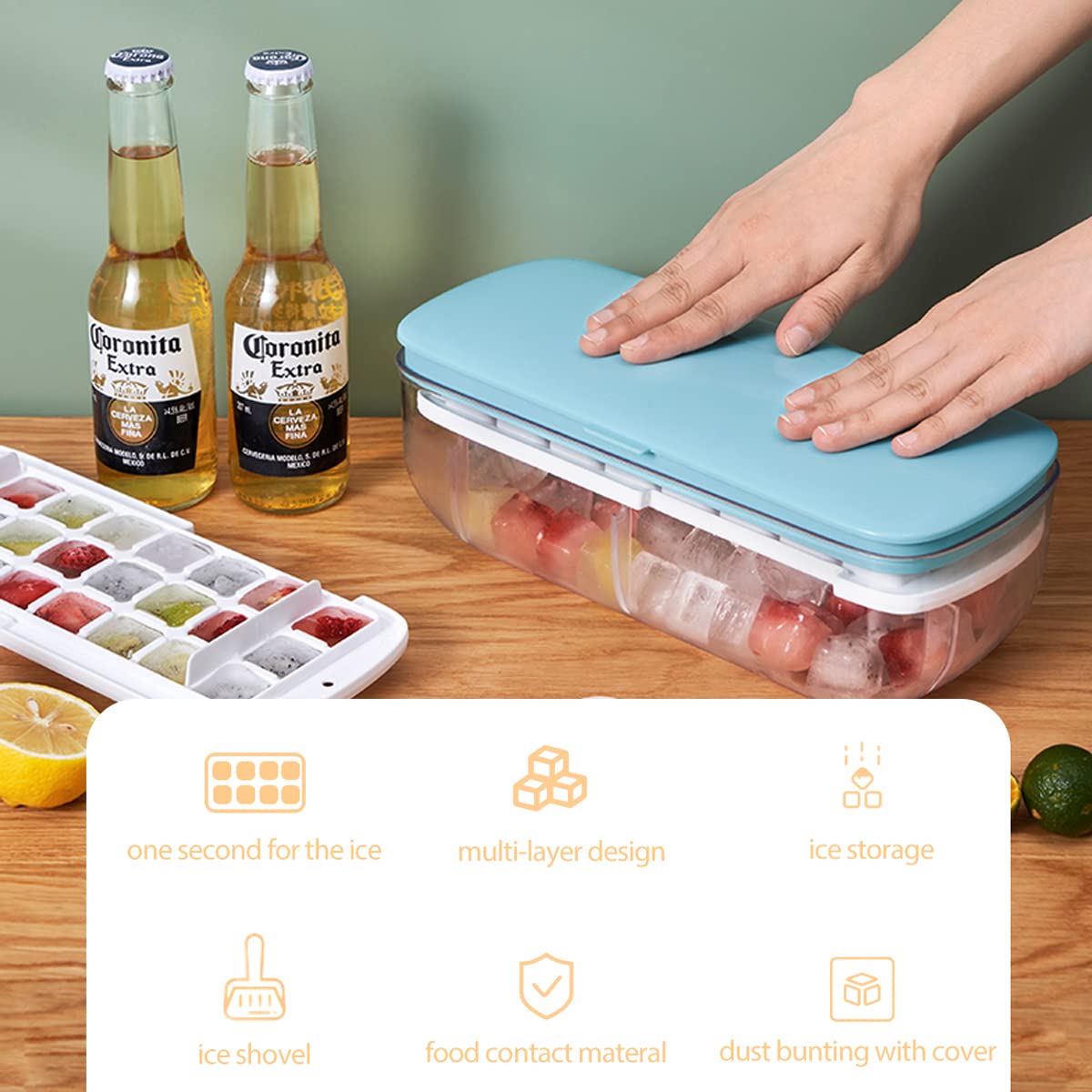 Desdfcer Ice Cube Tray, 2*24 With cover and ice shovel Ice Cube Tray, Flexible & Easy Release Ice Box Container,Suitable for fruit juice, whiskey, cocktail, BPA Free