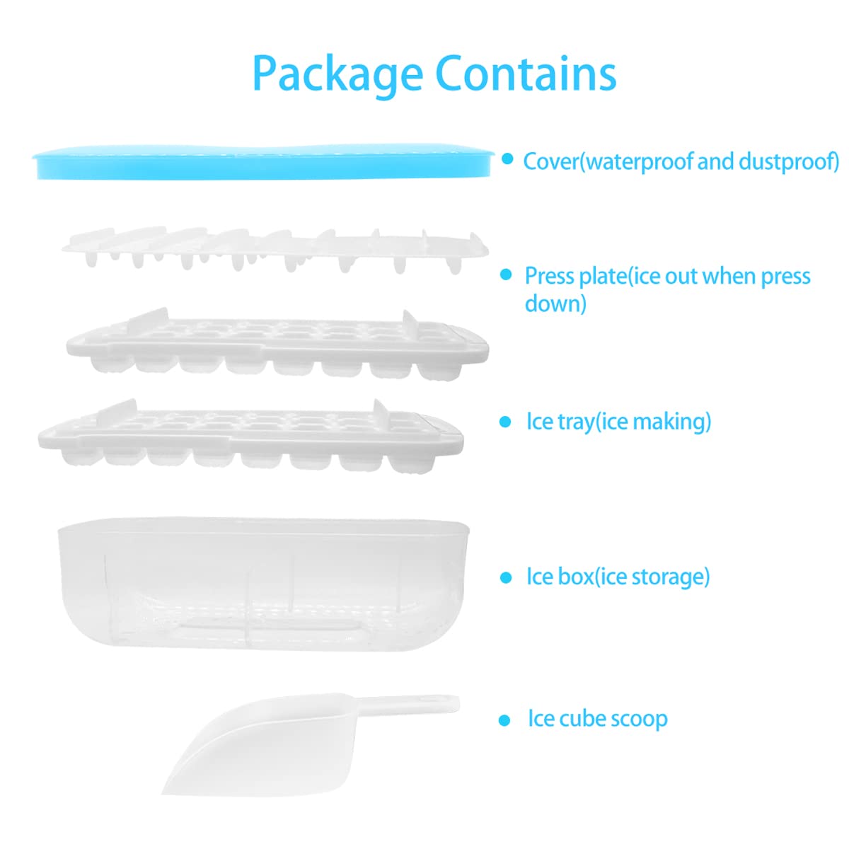Desdfcer Ice Cube Tray, 2*24 With cover and ice shovel Ice Cube Tray, Flexible & Easy Release Ice Box Container,Suitable for fruit juice, whiskey, cocktail, BPA Free